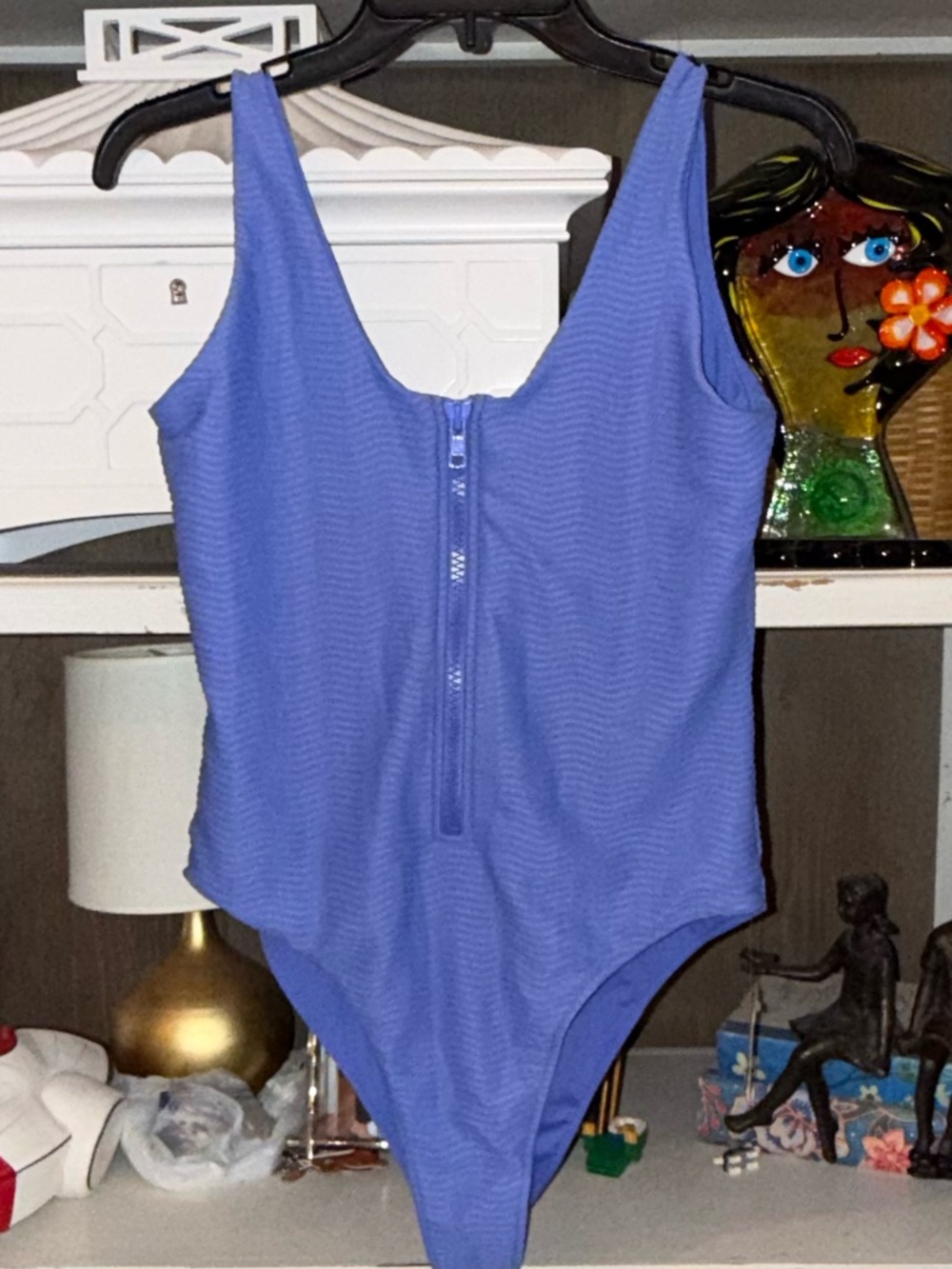 Toast Swim one piece swimsuit Large L baja wave zip up ribbed